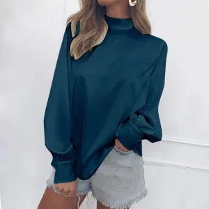 Turtleneck Lantern Sleeve Snow Spinning Blouses