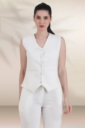 V Neck Tailored Waistcoat, Ivory