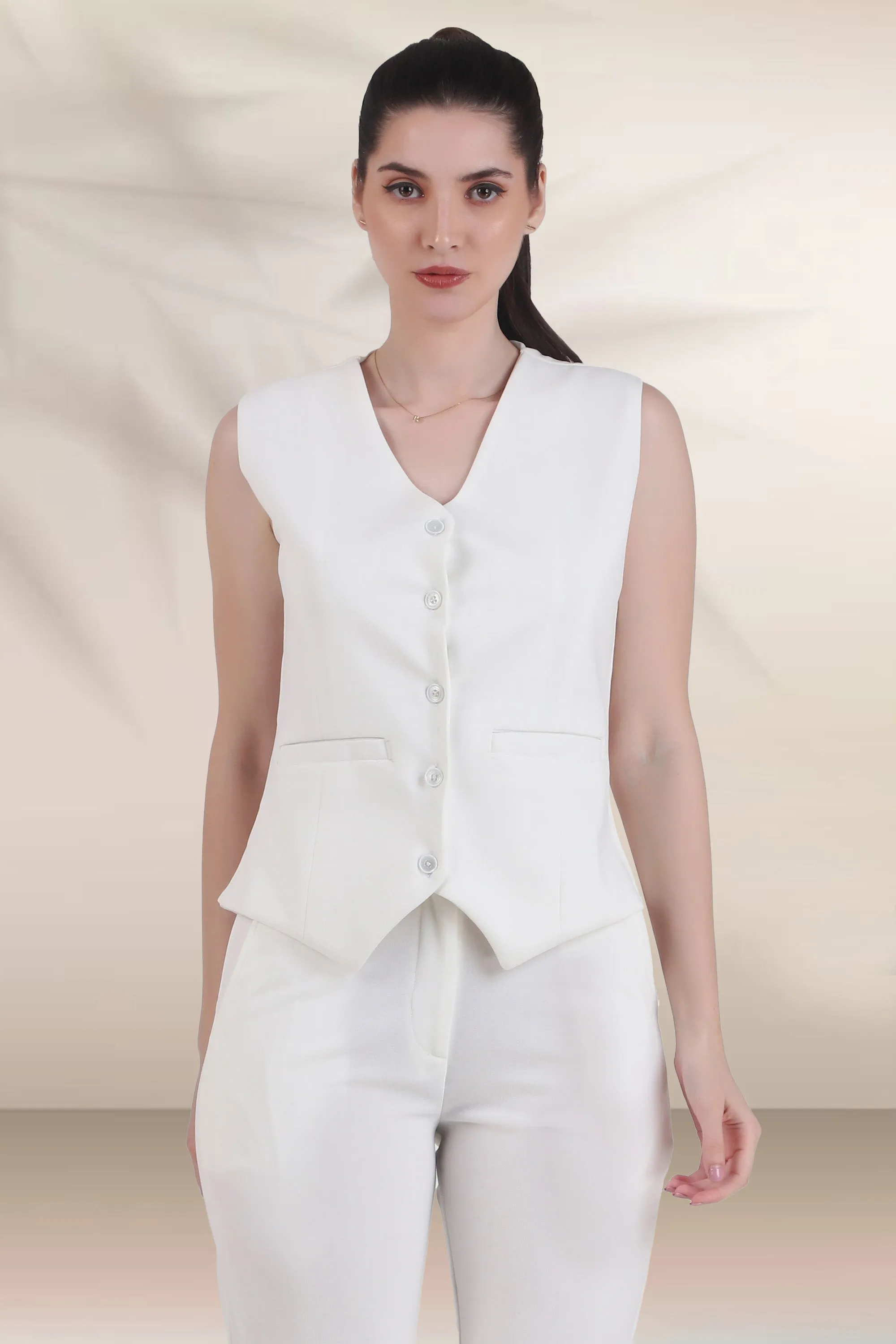 V Neck Tailored Waistcoat, Ivory