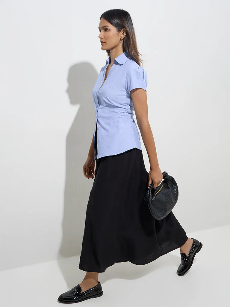 Wardrobe Blue Polka Dotted Cotton-Blend Shirt