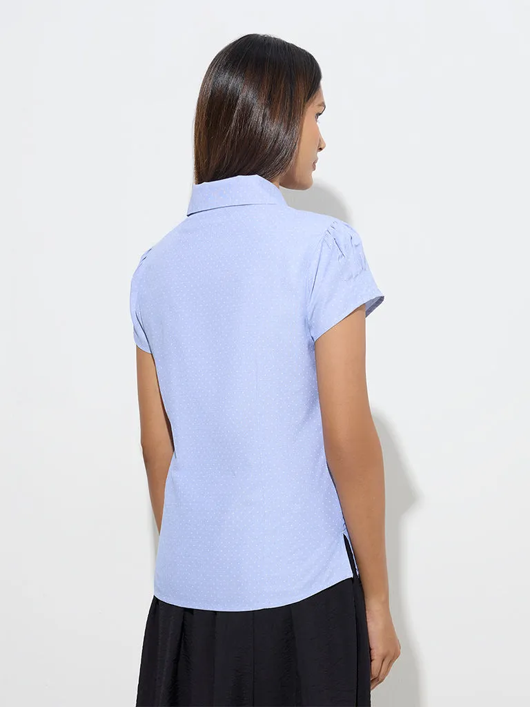 Wardrobe Blue Polka Dotted Cotton-Blend Shirt