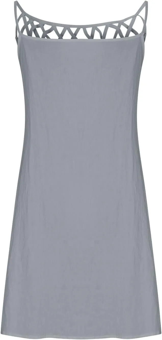 Women 2024 Summer Cotton Linen Dresses Hollow Out Crewneck Sleeveless Tank Dresses Casual Beach Sundress Outfits