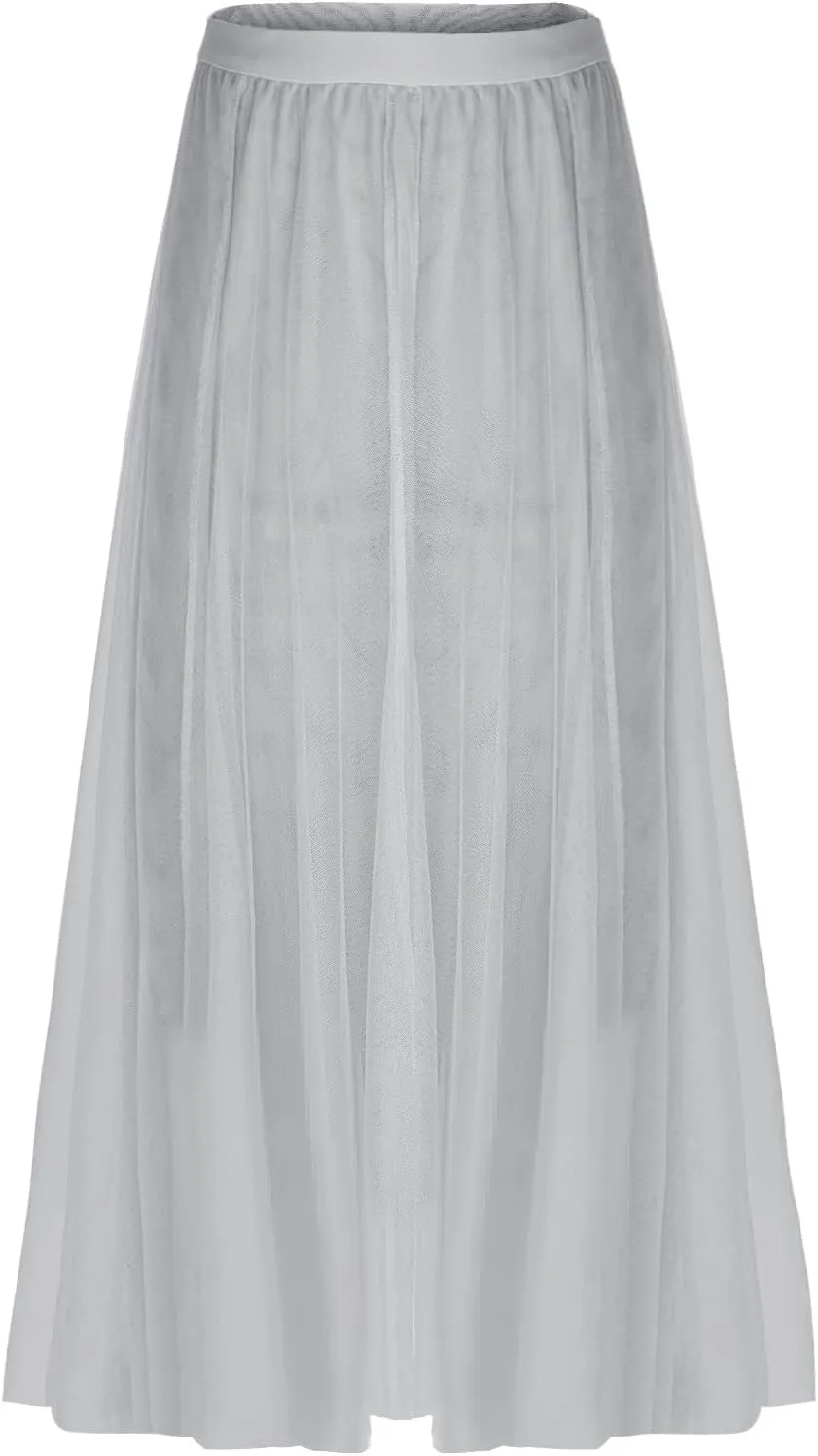 Women Flowy Tulle Swing Skirt, Elastic High Waist Tummy Control Casual A-Line Skirts Streetwear Trendy Midi Clothes