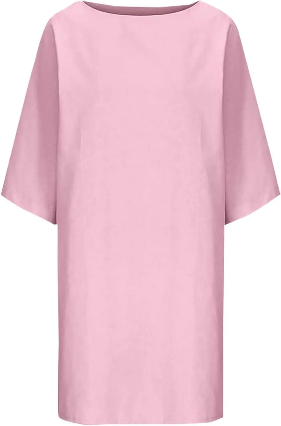 Women Summer Crew Neck Half Sleeve Midi Dress Casual Side Split Plus Size Wrinkle-Free Travel Vacation T Shirt Dress