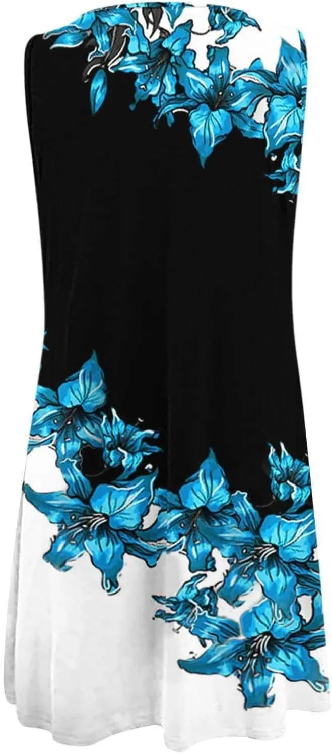 Women's 2024 Summer Dresses Sleeveless Floral Hollow Out V Neck Sundress Casual Slim Fit Beach Mini Tank Dress