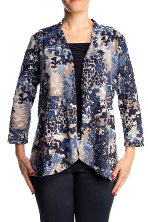 Women's Cardigan Jacket Blue And Tan Soft Quality Knit fabric flattering comfort Fit Our best Seller On Sale Made In Canada