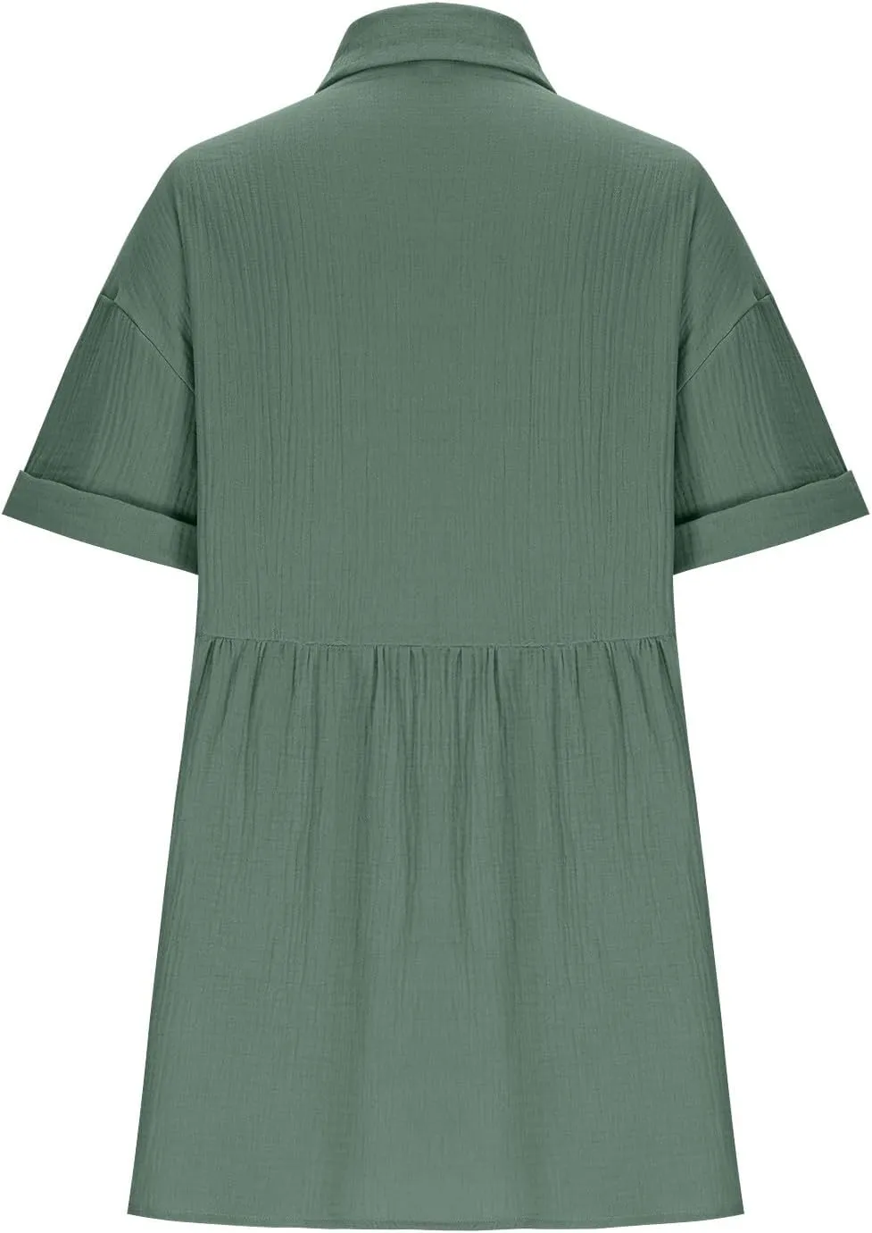 Womens Casual Short Sleeve Button Down Mini Shirt Dress Cotton Tunic Loose Beach Dress Tiered Ruffle Hem Shirt Dress