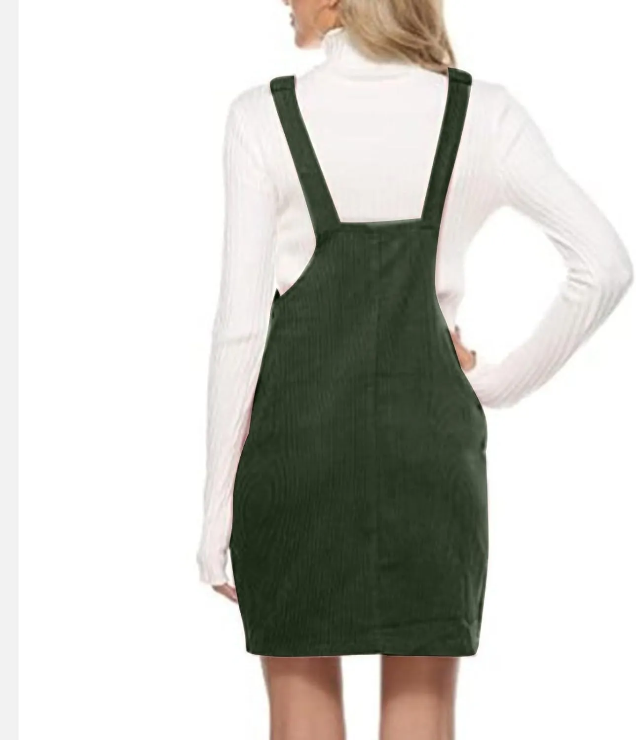 Women's Corduroy A Line Mini Dress Cute Jumper Pinafore Bib Overall Mini Dress Skirt Wide Straps Overalls Dress with Pockets