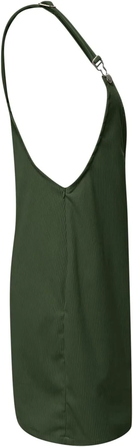 Women's Corduroy A Line Mini Dress Cute Jumper Pinafore Bib Overall Mini Dress Skirt Wide Straps Overalls Dress with Pockets
