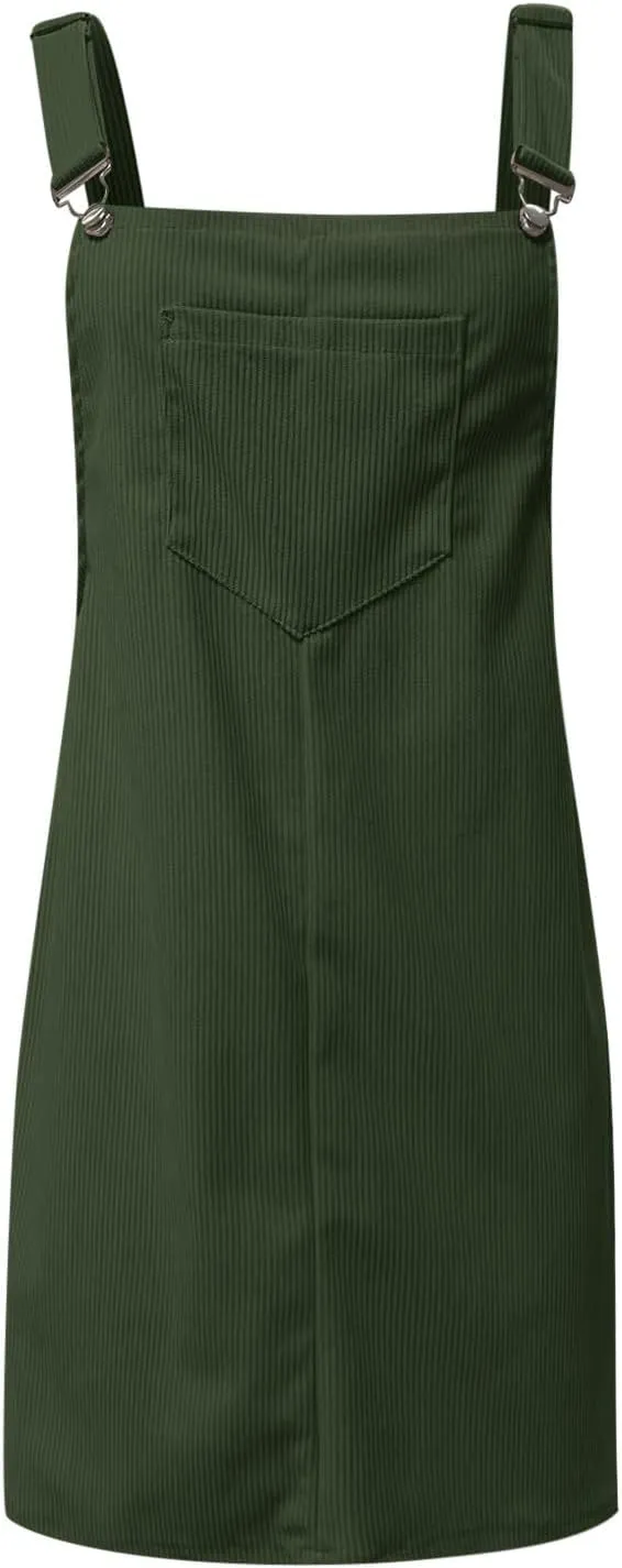 Women's Corduroy A Line Mini Dress Cute Jumper Pinafore Bib Overall Mini Dress Skirt Wide Straps Overalls Dress with Pockets