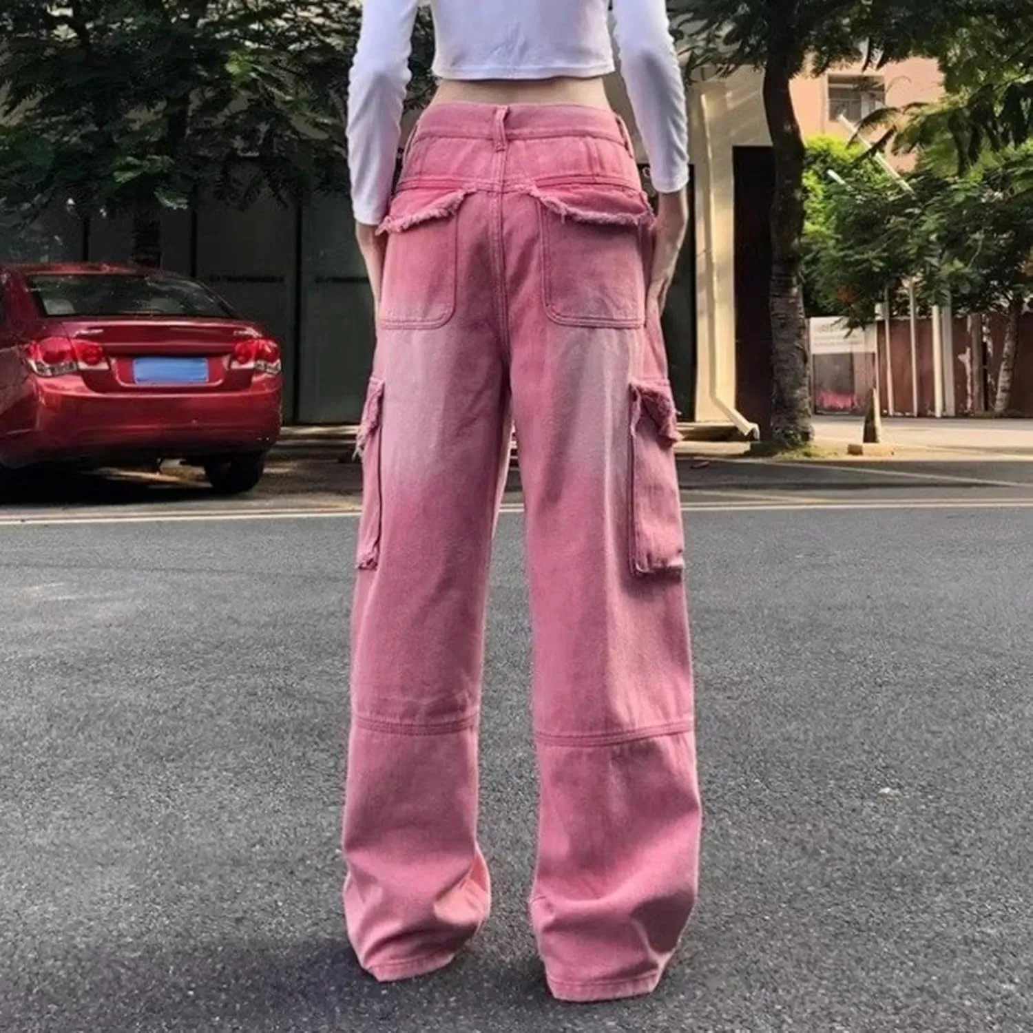 Womens High Waisted Cargo Jeans Wide Straight Leg Tummy Control Trendy Boyfriend Denim Pants Casual Baggy Jean Trousers