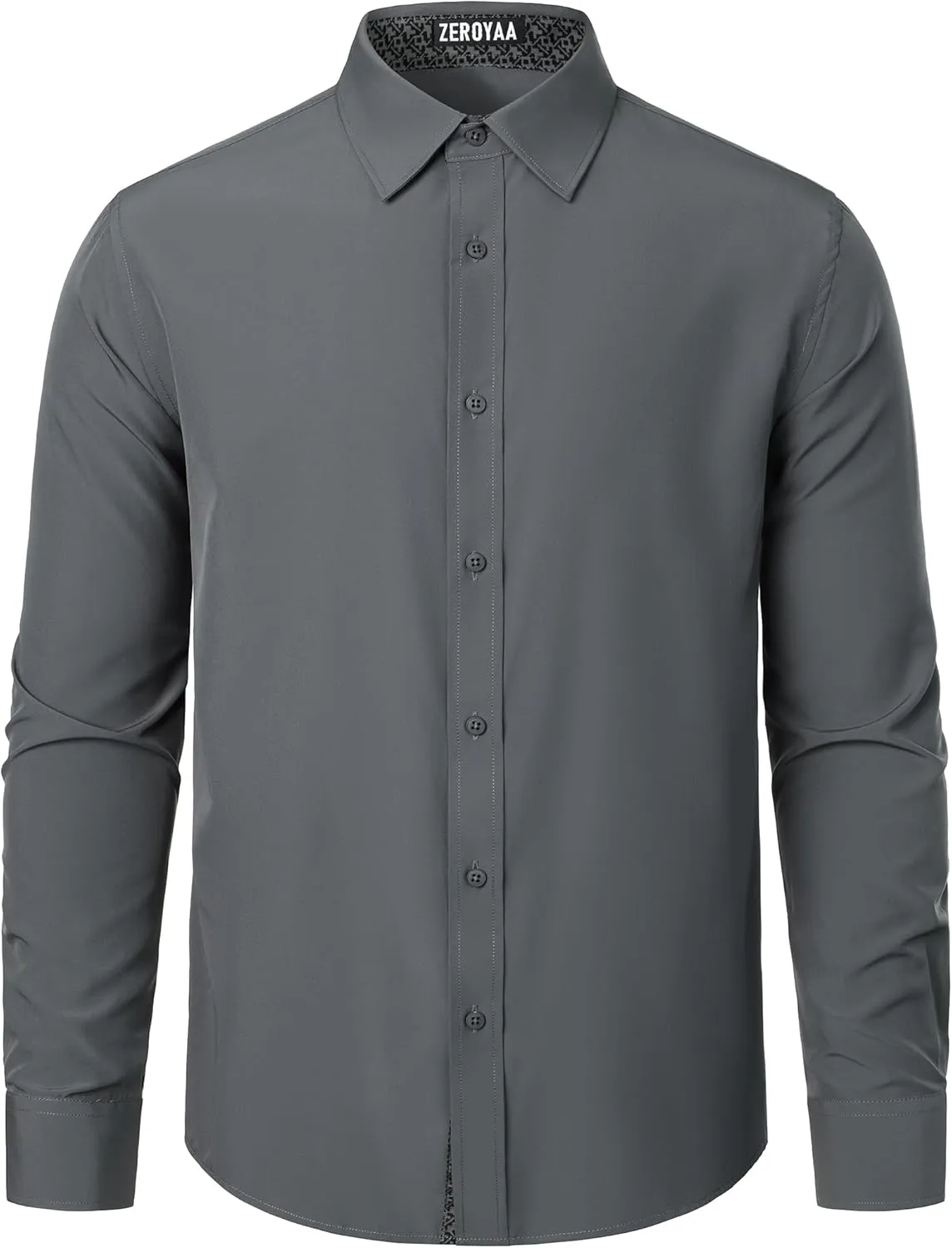 ZEROYAA Men's Regular Fit Dress Shirt Stretch Wrinkle-Free Long Sleeve Casual Business Button Up Shirts