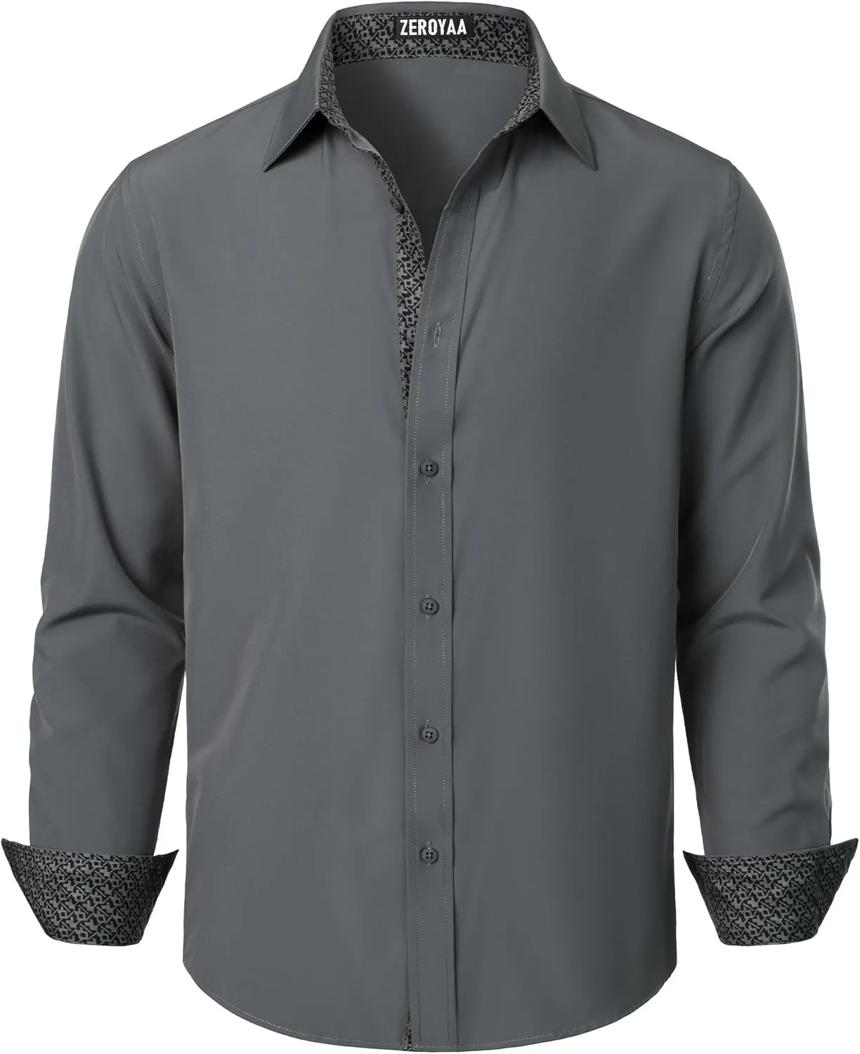 ZEROYAA Men's Regular Fit Dress Shirt Stretch Wrinkle-Free Long Sleeve Casual Business Button Up Shirts