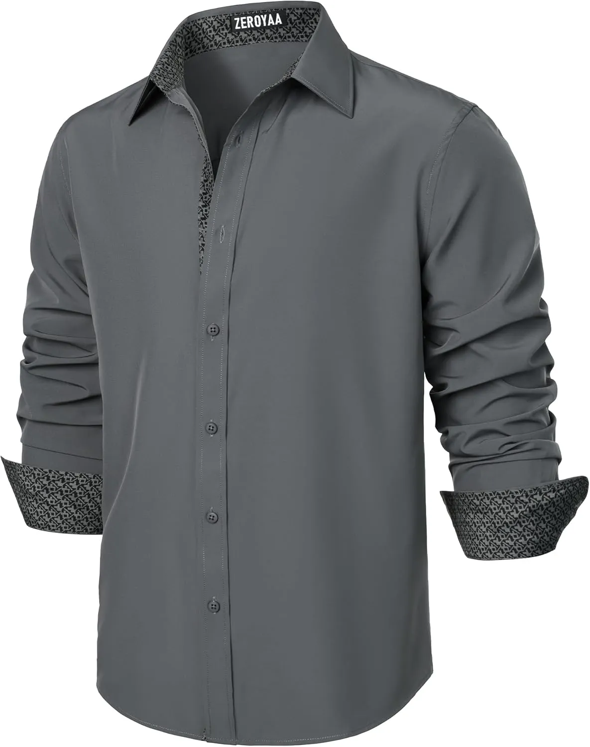 ZEROYAA Men's Regular Fit Dress Shirt Stretch Wrinkle-Free Long Sleeve Casual Business Button Up Shirts