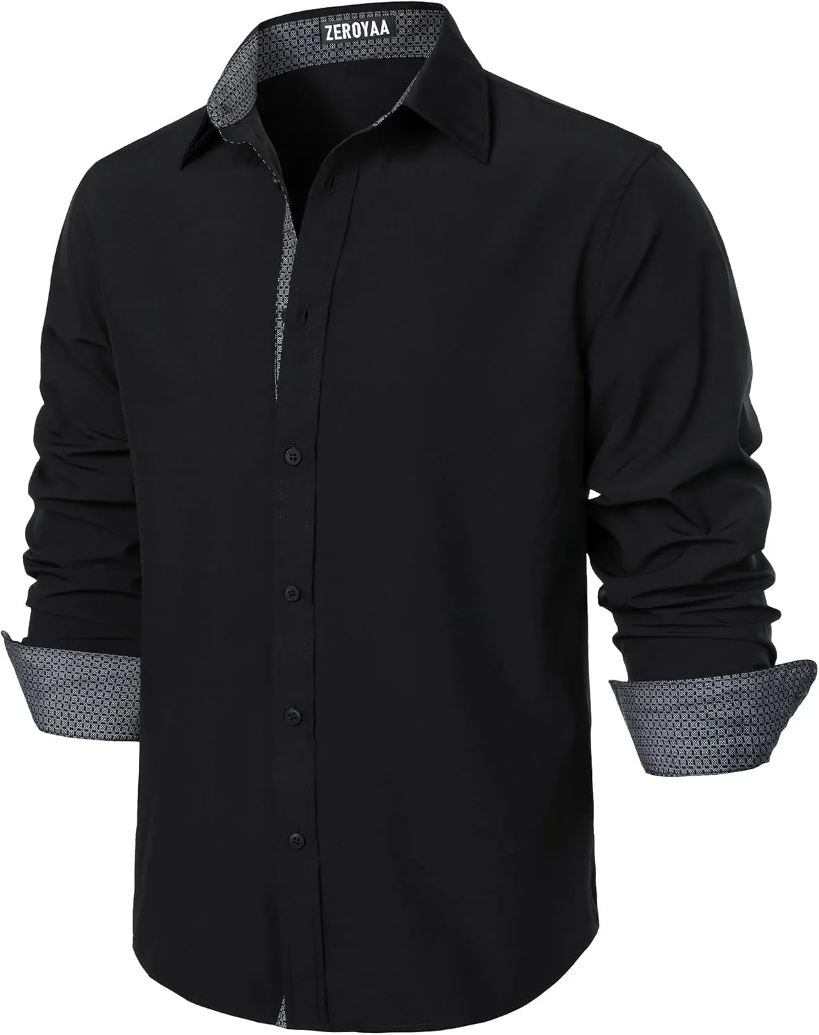 ZEROYAA Men's Regular Fit Dress Shirt Stretch Wrinkle-Free Long Sleeve Casual Business Button Up Shirts