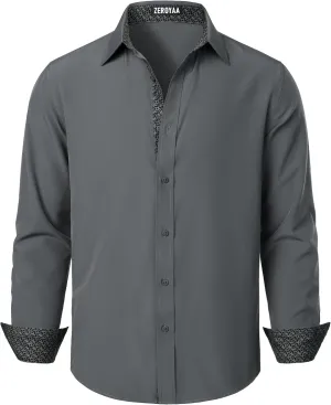 ZEROYAA Men's Regular Fit Dress Shirt Stretch Wrinkle-Free Long Sleeve Casual Business Button Up Shirts