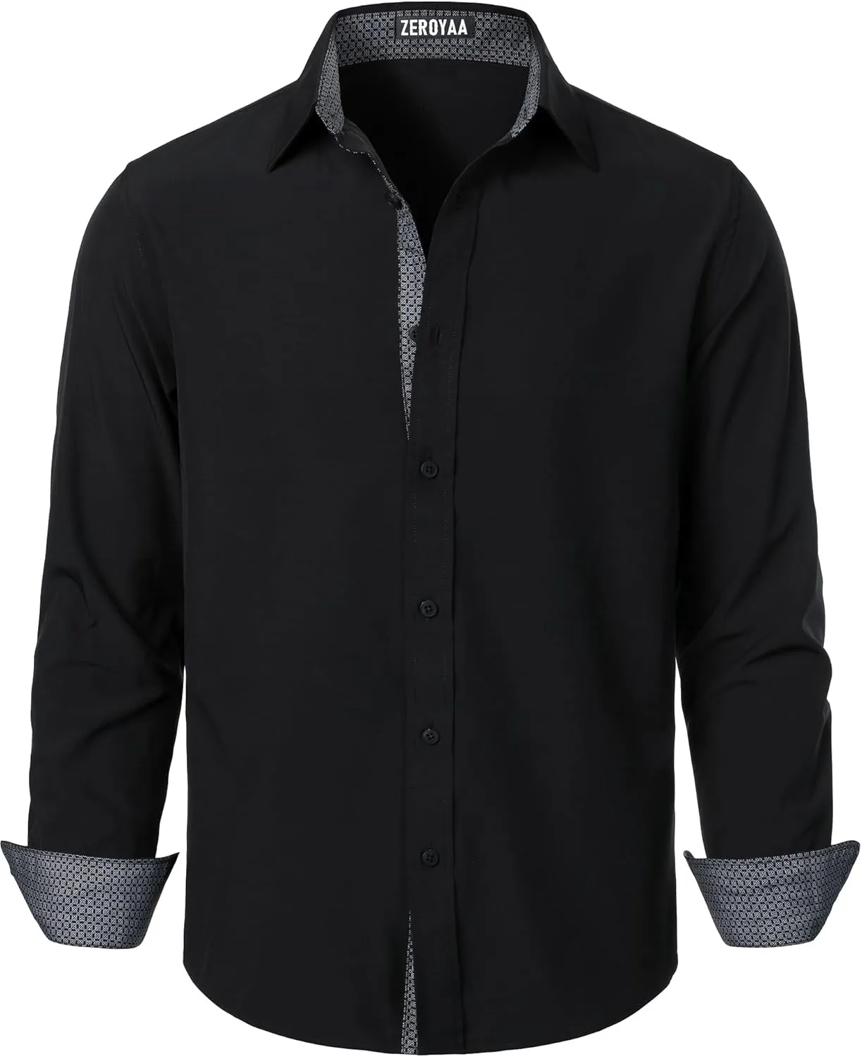 ZEROYAA Men's Regular Fit Dress Shirt Stretch Wrinkle-Free Long Sleeve Casual Business Button Up Shirts