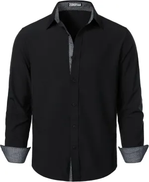 ZEROYAA Men's Regular Fit Dress Shirt Stretch Wrinkle-Free Long Sleeve Casual Business Button Up Shirts